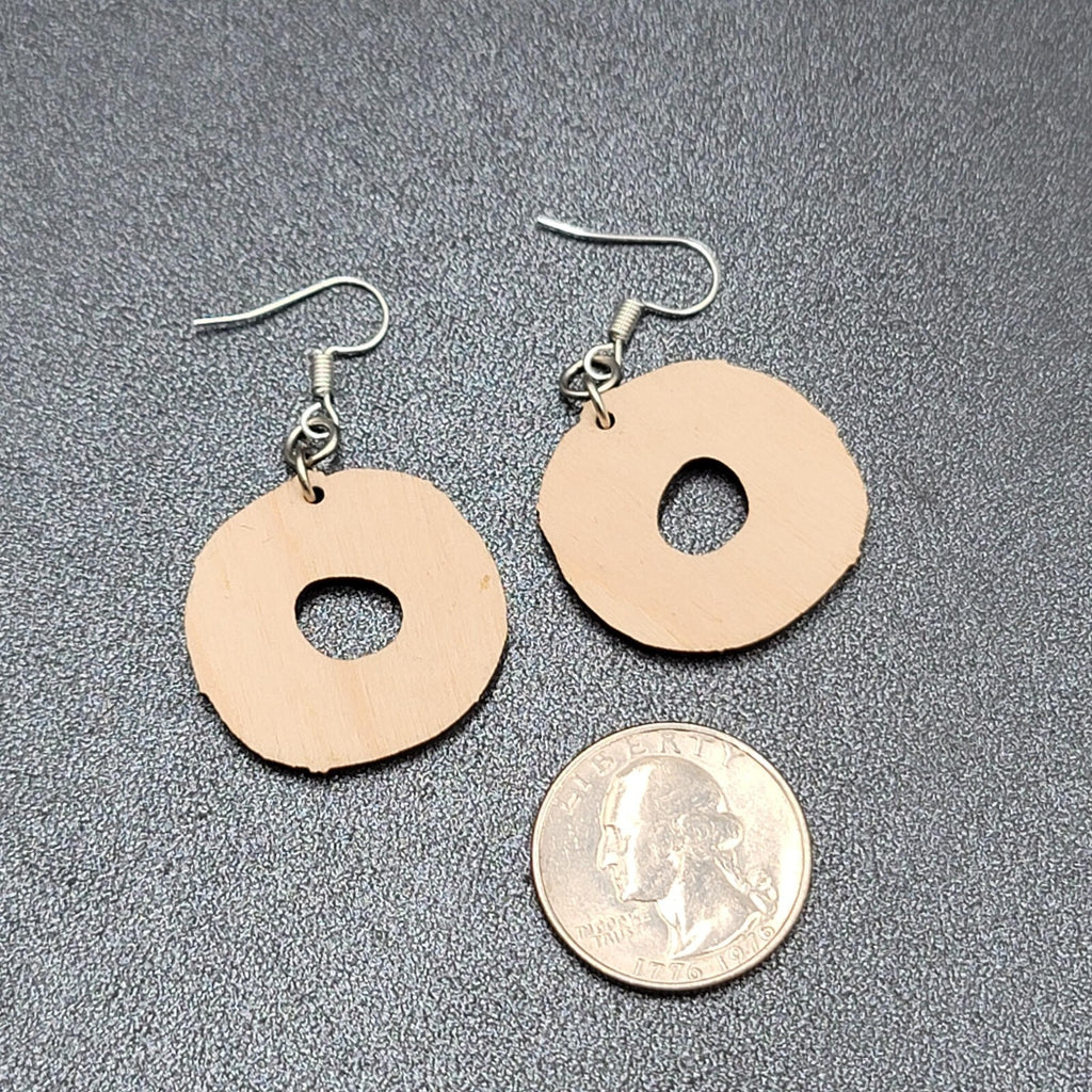 Pierced Earrings Pink Sprinkle Donuts Wood Dangle 1"
