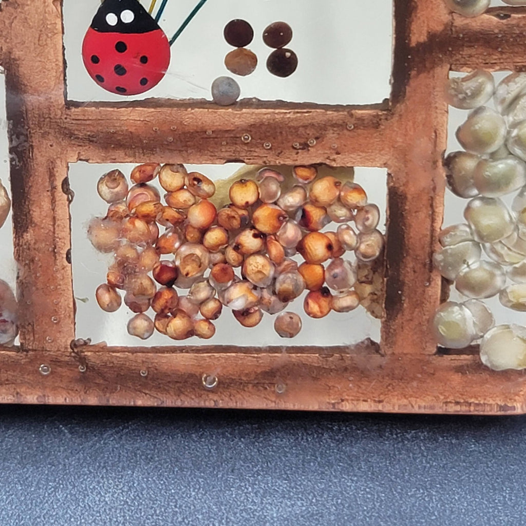 Vintage Gamut Designs Trivet Dried Flowers Seeds Boho Mid Century Hexagon 5.5"