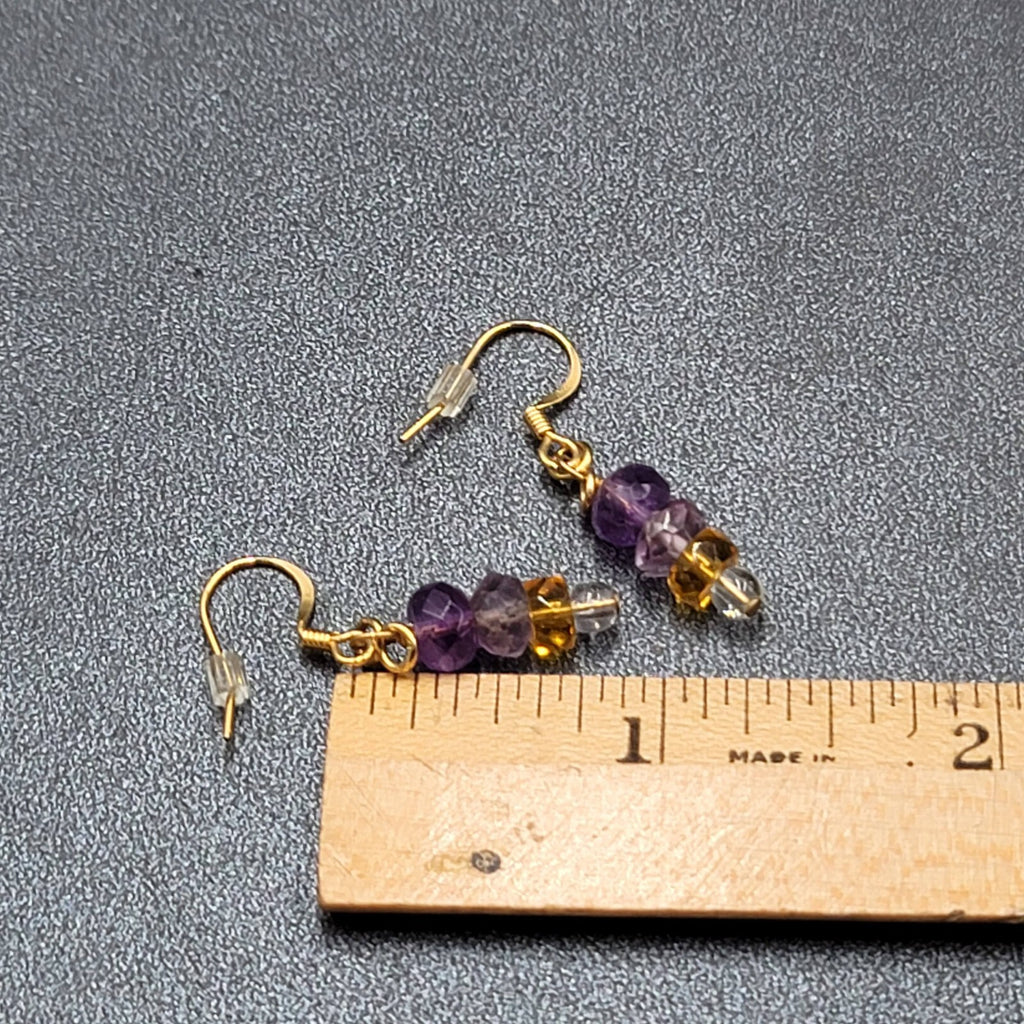 Pierced Earrings Gold tone Amethyst Faceted Bead Dangle 7/8"
