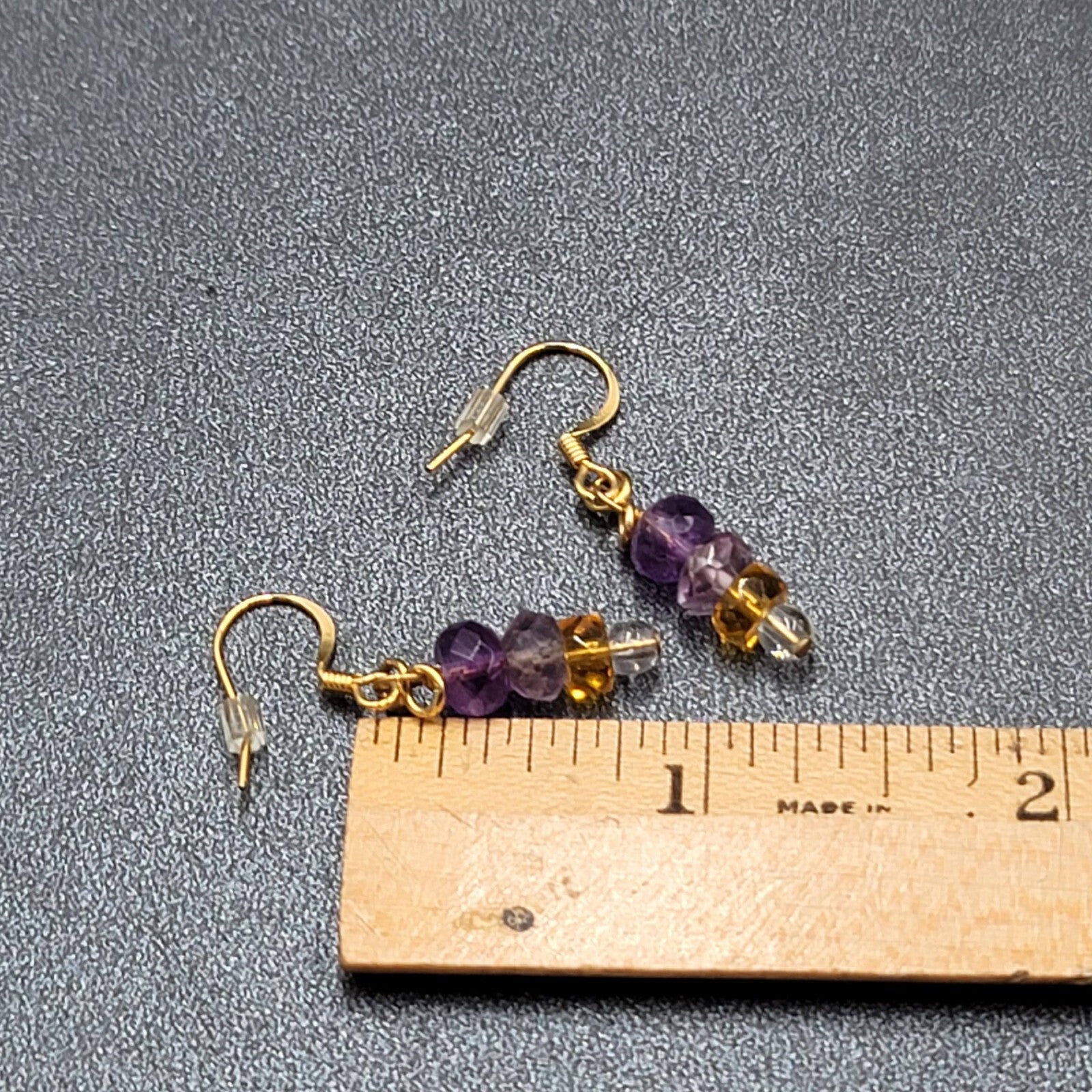 Pierced Earrings Gold tone Amethyst Faceted Bead Dangle 7/8"