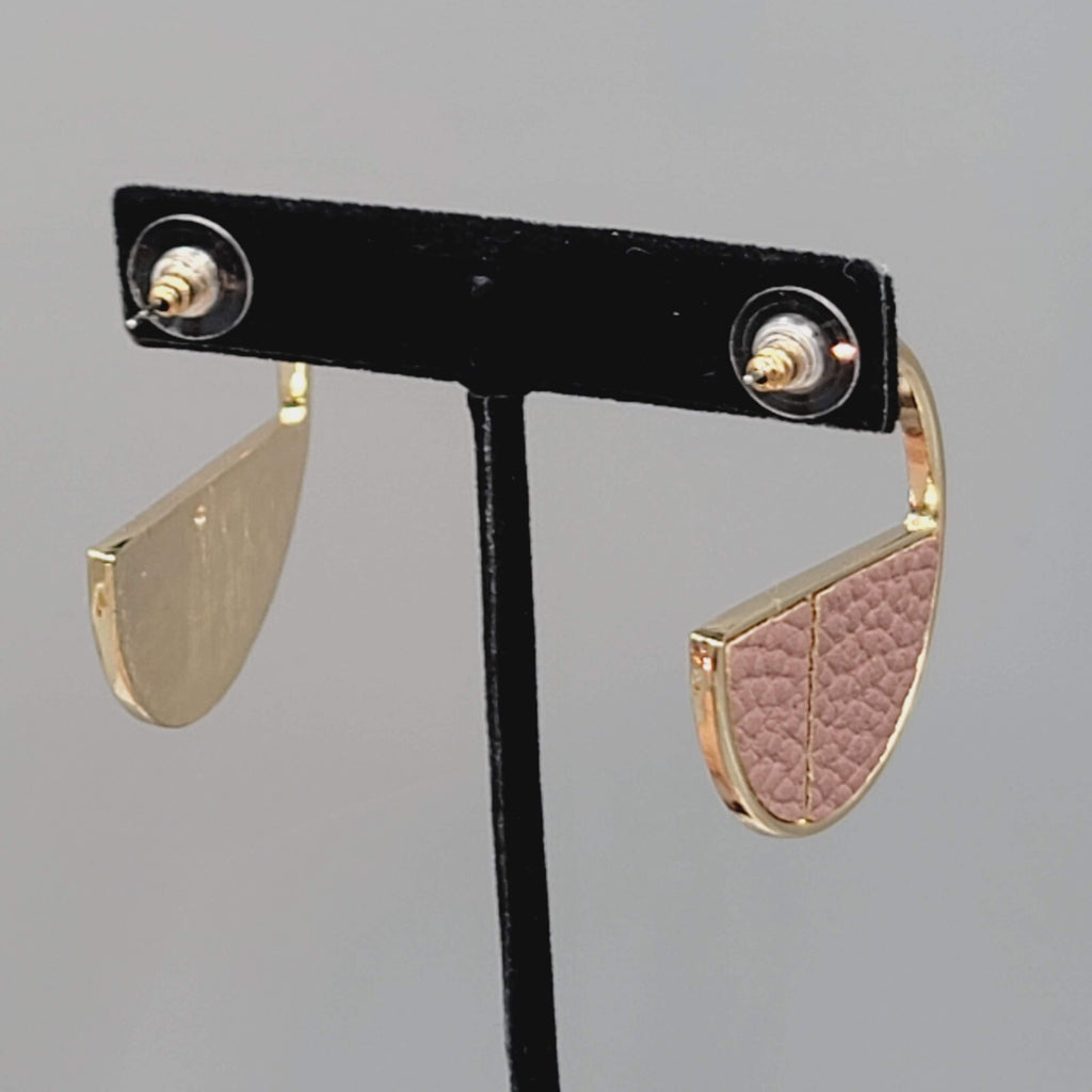Hoop Pierced Earrings Gold tone Faux Leather Statement Hoops 1.5"