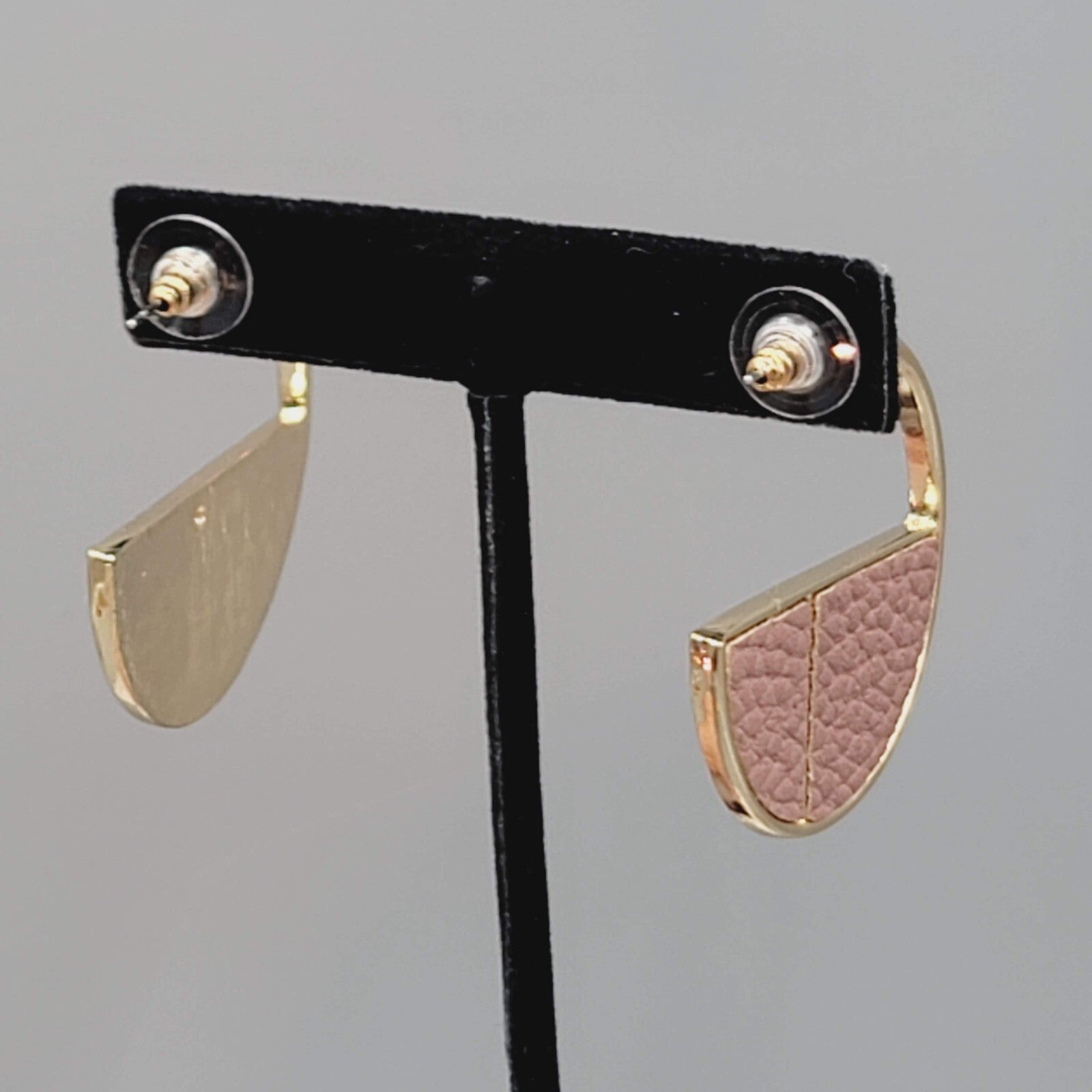 Hoop Pierced Earrings Gold tone Faux Leather Statement Hoops 1.5"
