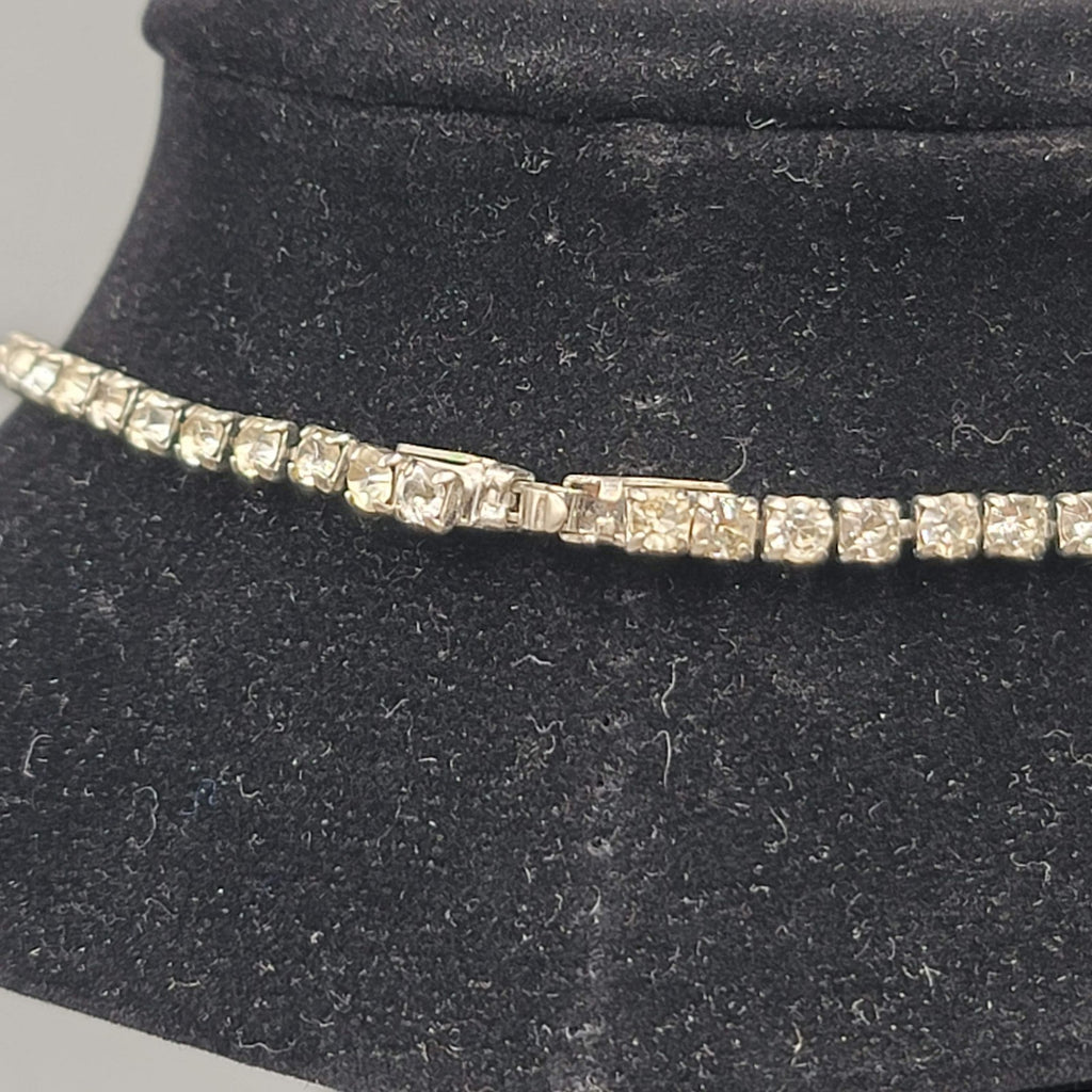 Vintage Rhinestone Necklace Estate Costume Jewelry Silver tone 16"