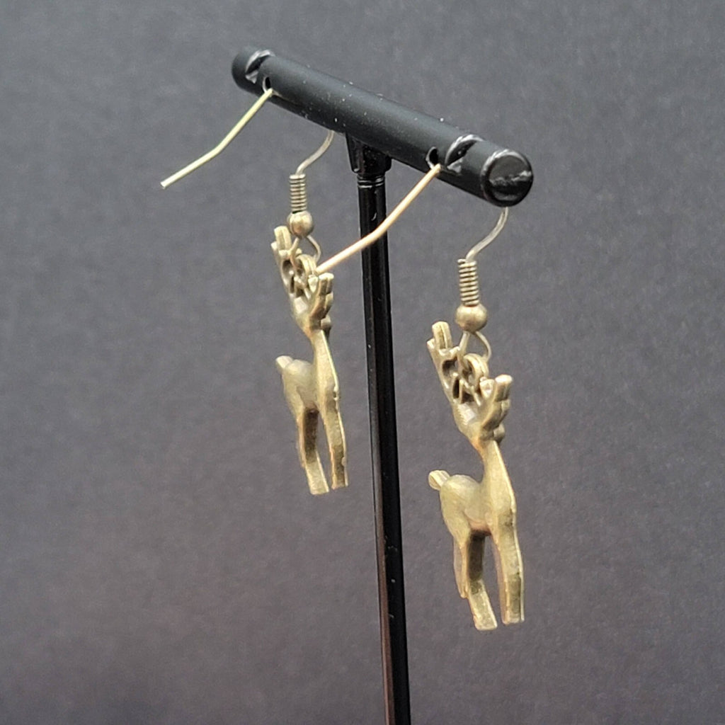 New Deer Pierced Earrings ReindeerBronze tone Dangle 1"