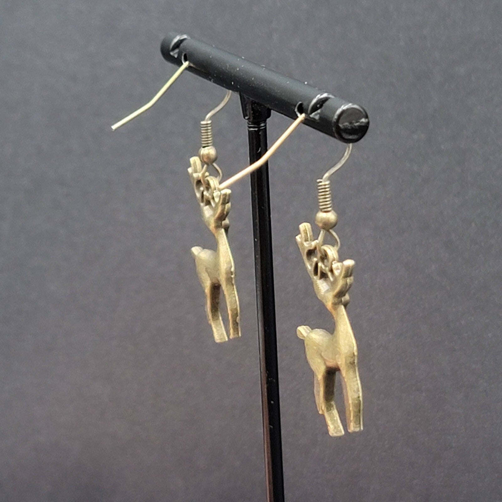 New Deer Pierced Earrings ReindeerBronze tone Dangle 1"