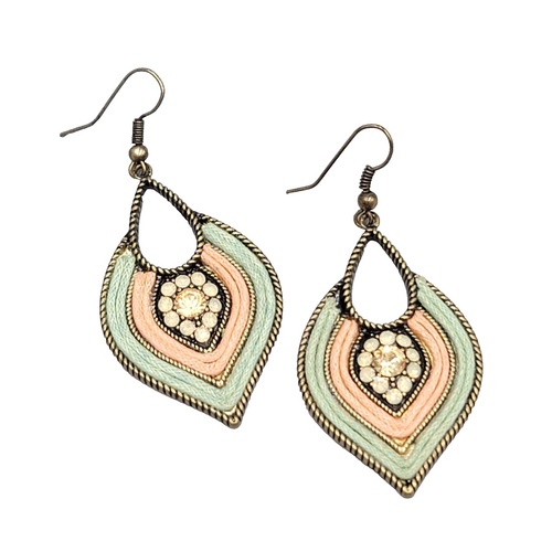 Boho Pierced Earrings Antiqued Gold tone Dangle 1.75"