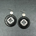 Pierced Earrings Silver tone Black Acrylic Circle Statement Dangle 2"