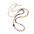 Long Stone Glass Bead Necklace Gold tone Multicolor 34-37"