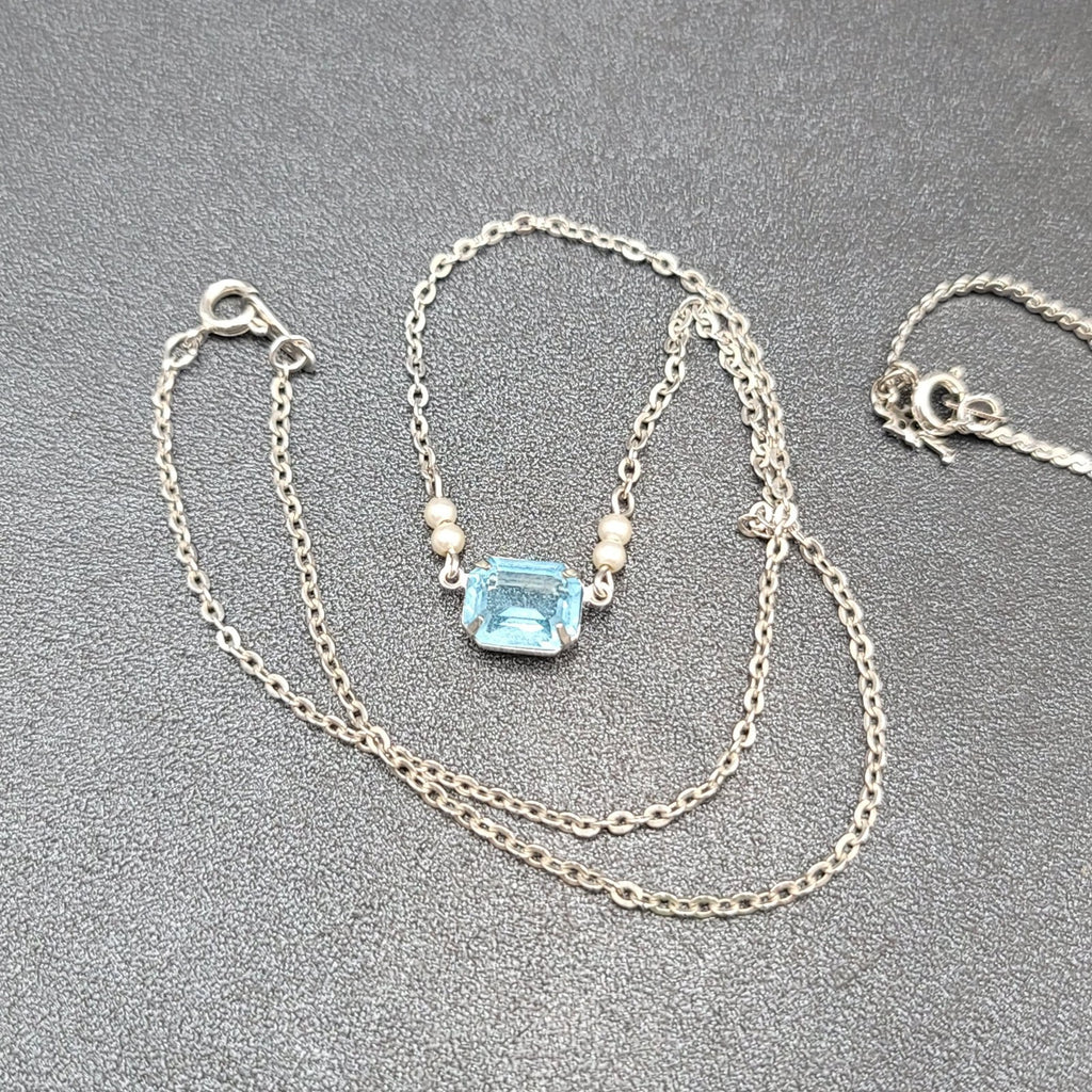 Lot of 4 Necklaces Silver tone HOPE HEART Blue Rhinestone