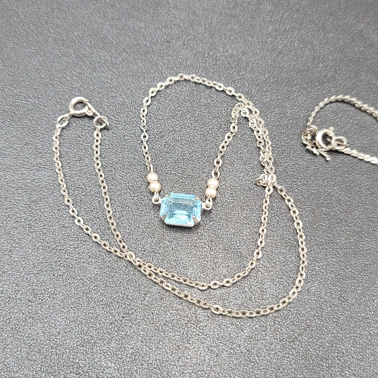 Lot of 4 Necklaces Silver tone HOPE HEART Blue Rhinestone