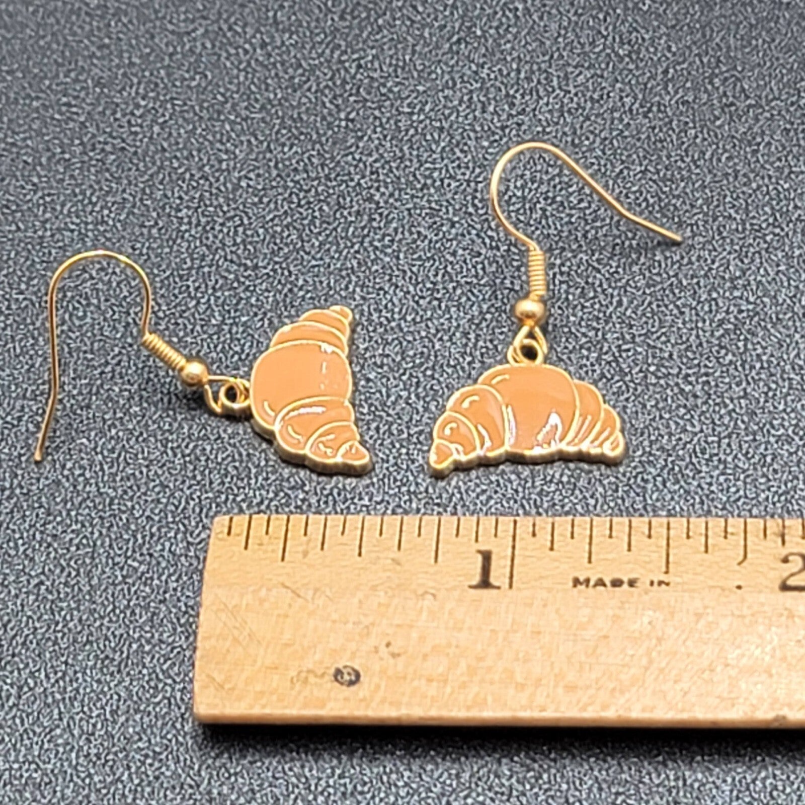 Croissant Bread Pierced Earrings Gold tone Dangle New 1/2"
