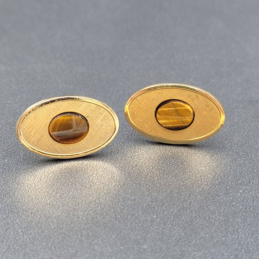 Vintage Dante Tigers Eye Stone Cufflinks Gold tone Oval 1"