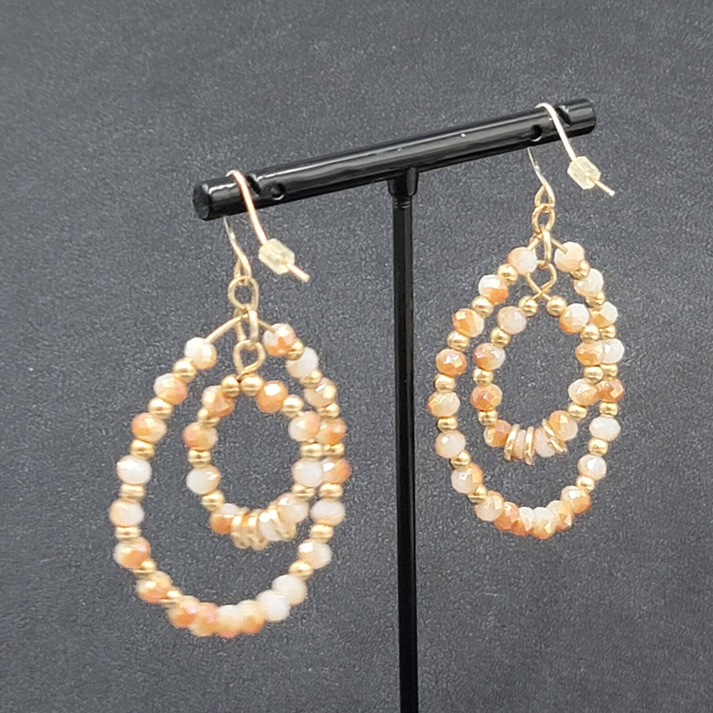 Pierced Earrings Gold tone Crystal Faceted Beaded Hoops 2"