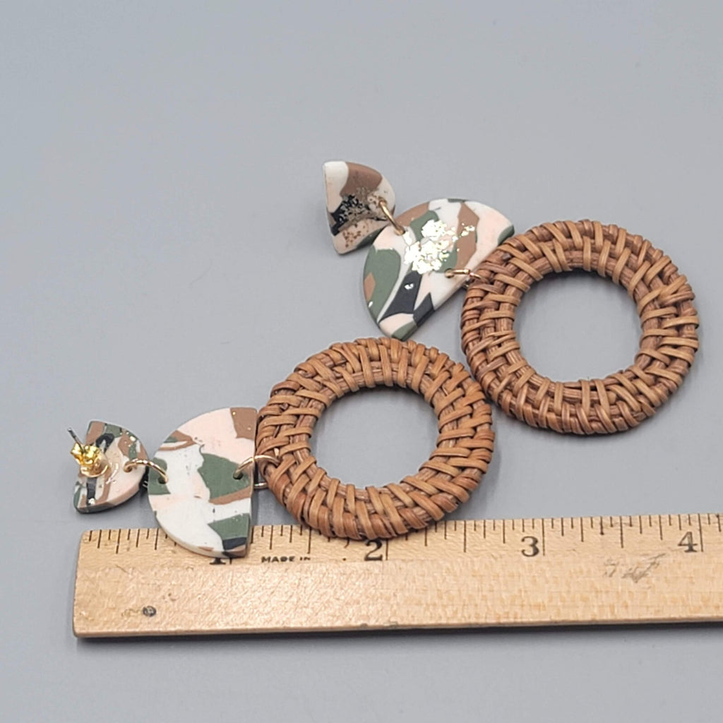 Rattan Multicolor Polymer Clay Pierced Earrings Dangle 2.75"