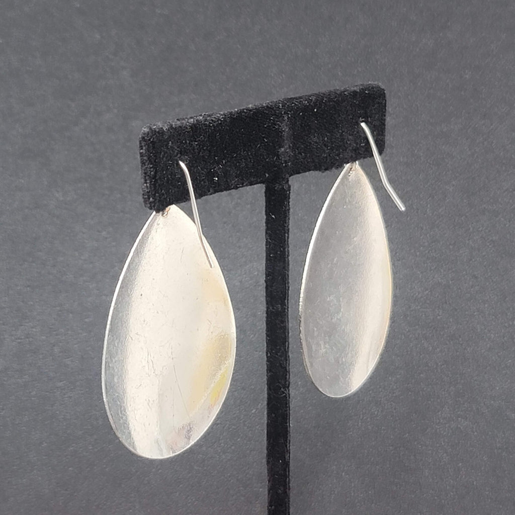 Pierced Earrings Silver tone Textured Butterfly  Teardrop Dangle 2"
