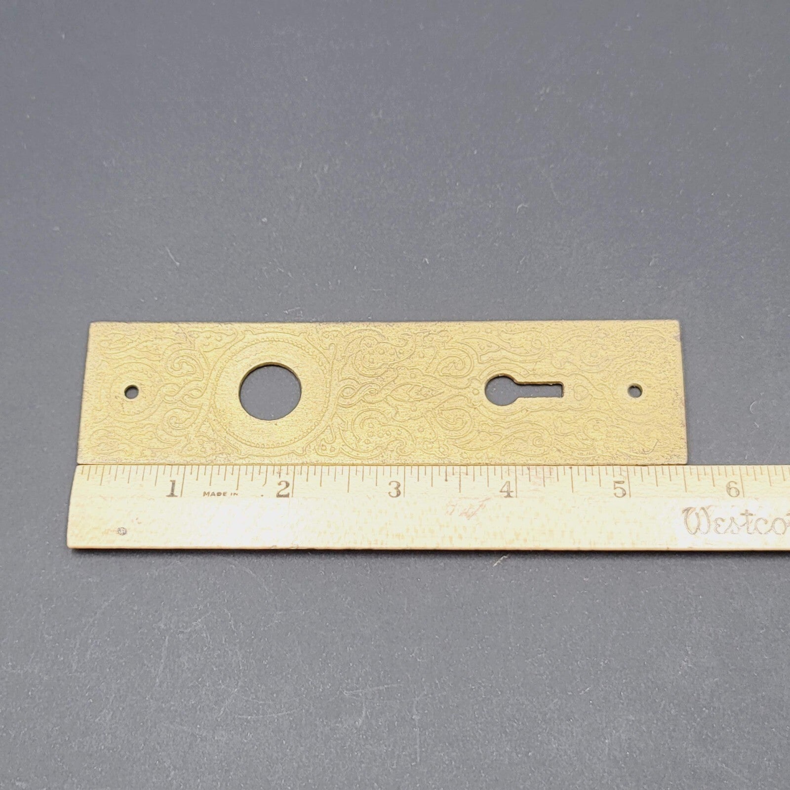 Vintage Cast Iron Painted Gold Doorknob Back Plate 5 1/2" x 1 3/8"