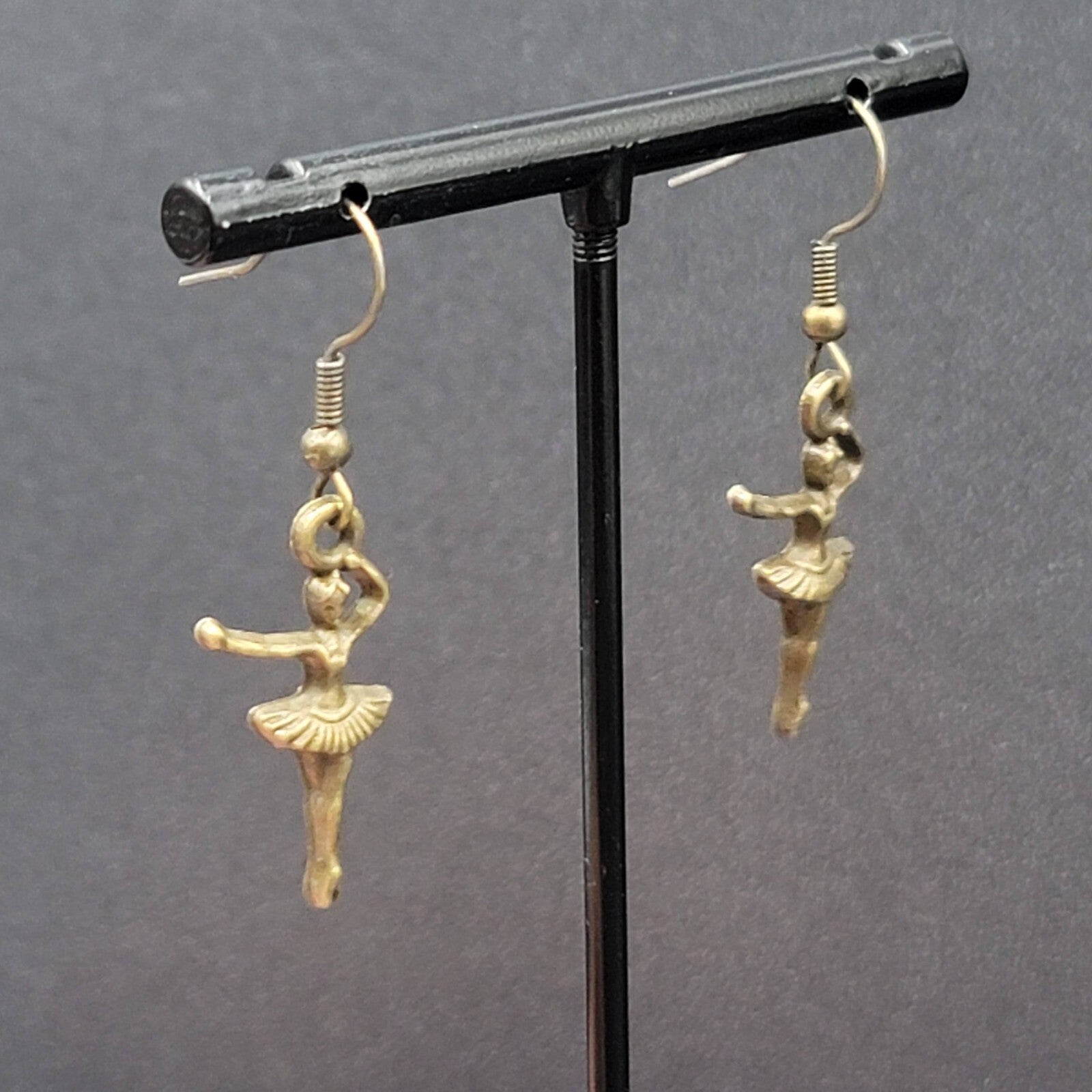 New Ballerina Pierced Earrings Bronze tone Dangle 1"