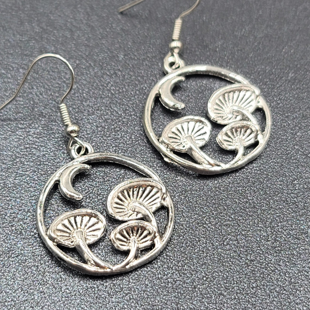 Mushroom Pierced Earrings New Silver tone Round Dangle 1"