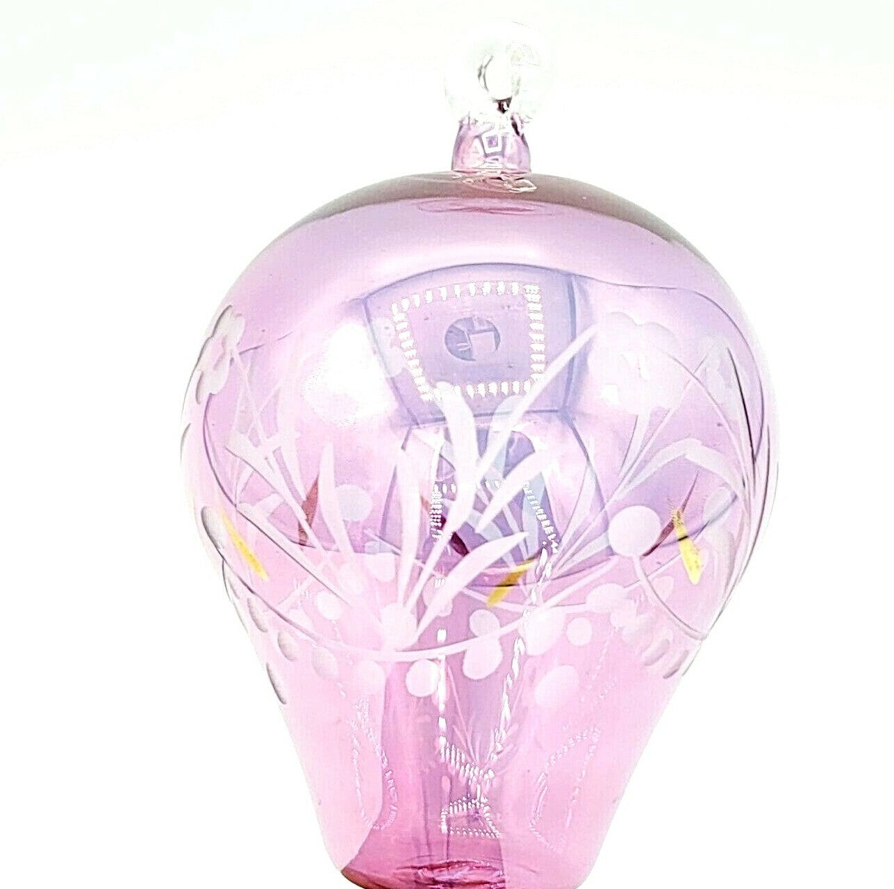 Hot Air Balloon Christmas Ornament Blown Glass 5 1/2" Pink Iridescent Gold