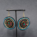 Boho Pierced Earrings Beaded Felt Medallion Dangle 1.75"
