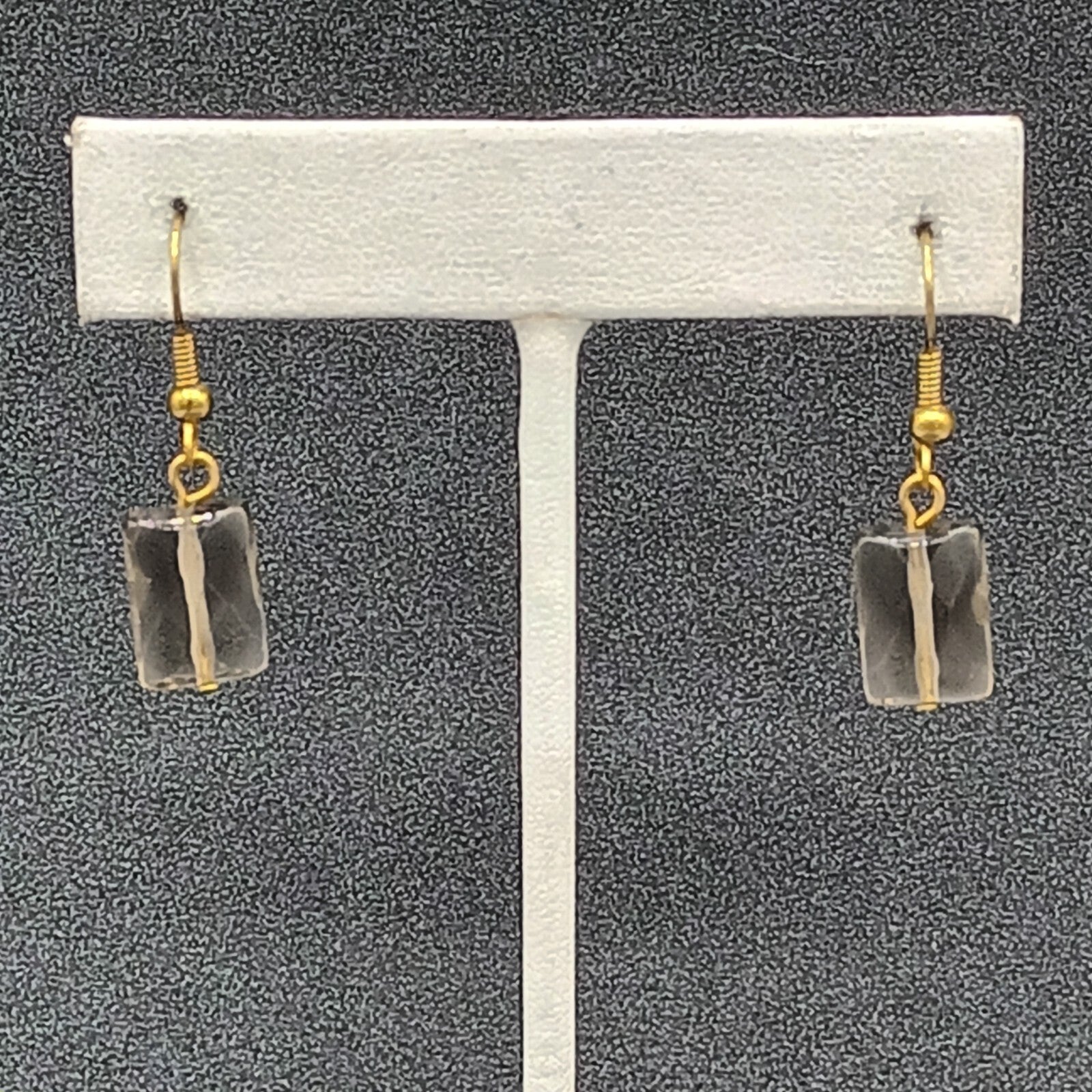 Pierced Earrings Gold tone Topaz Colored Faceted Glass Bead Dangle 5/8"