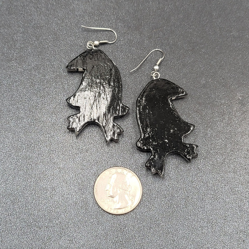 Vintage Pierced Earrings Painted Tuxedo Penguins Wood Dangle 2.25"