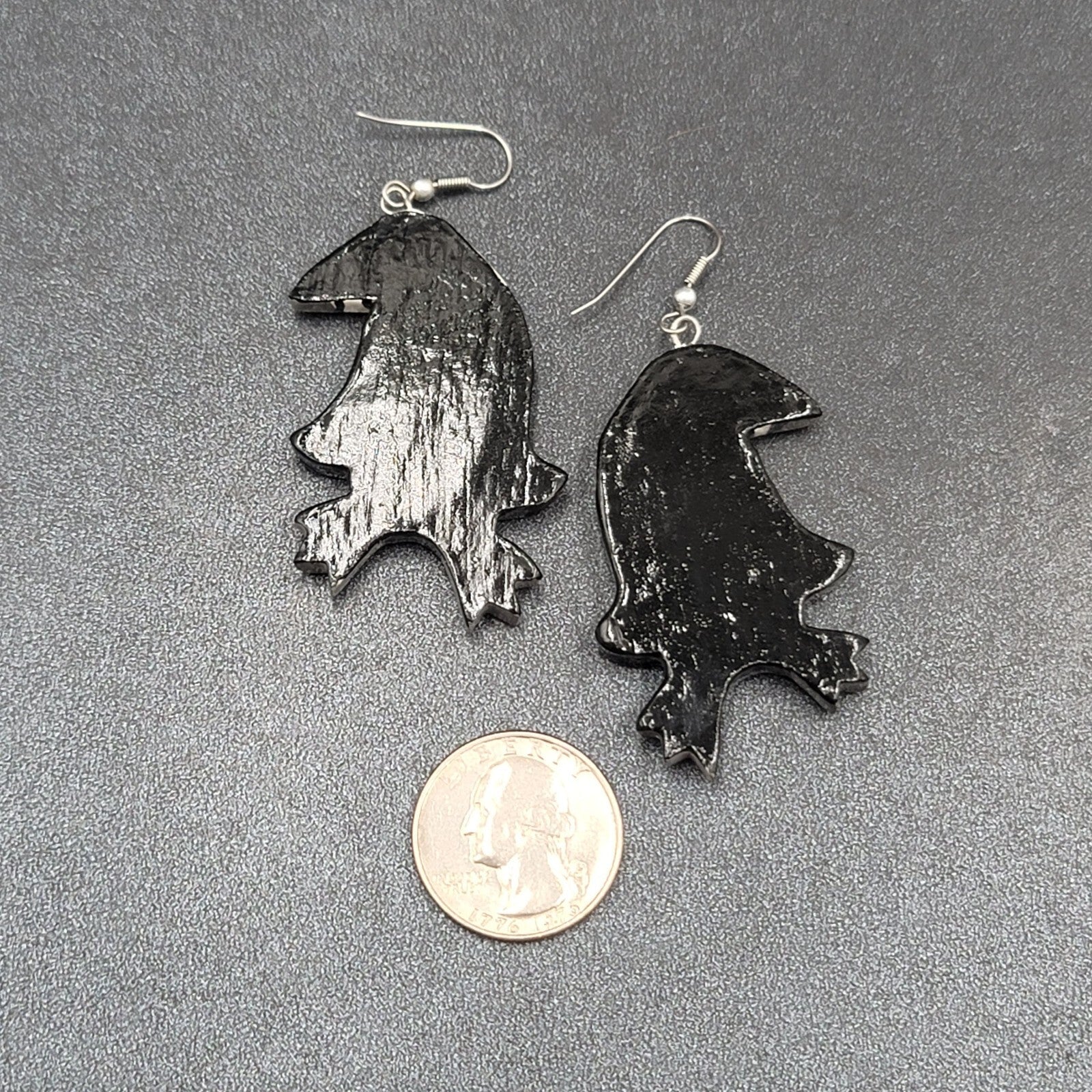 Vintage Pierced Earrings Painted Tuxedo Penguins Wood Dangle 2.25"