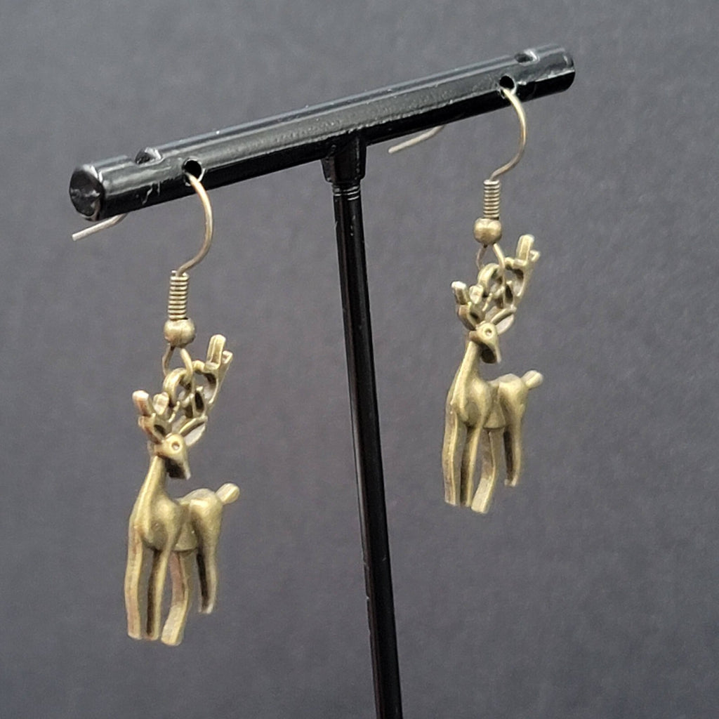 New Deer Pierced Earrings ReindeerBronze tone Dangle 1"