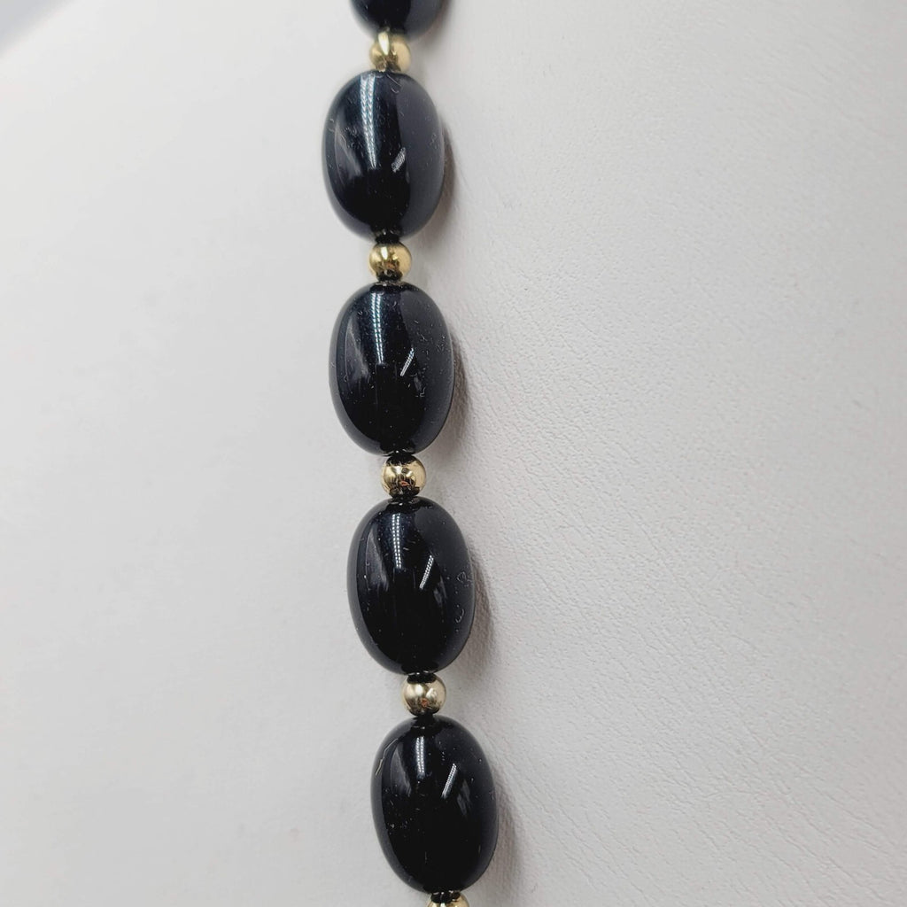 Vintage MONET Necklace Black Graduated Bead Gold tone Estate Jewelry 28"