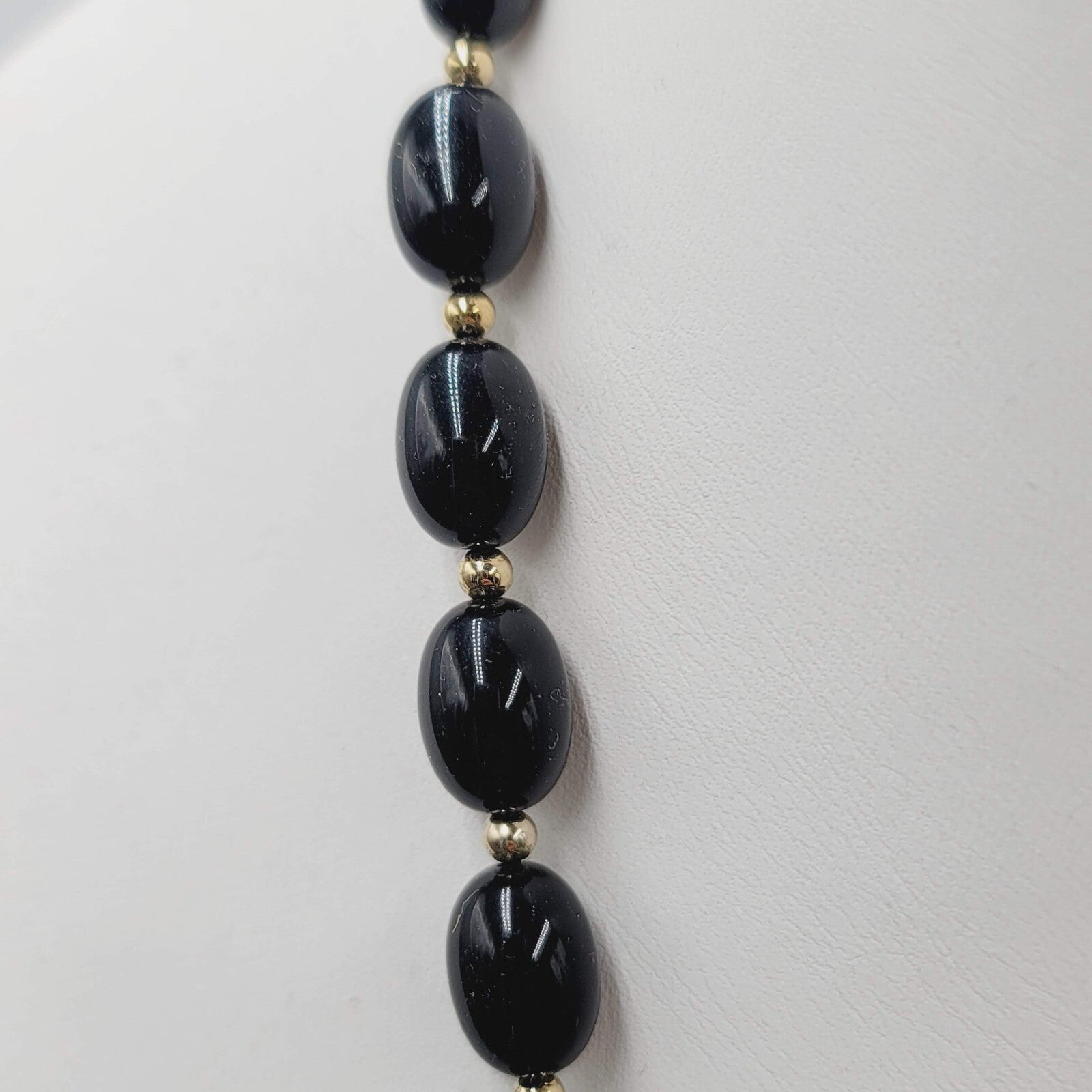 Vintage MONET Necklace Black Graduated Bead Gold tone Estate Jewelry 28"