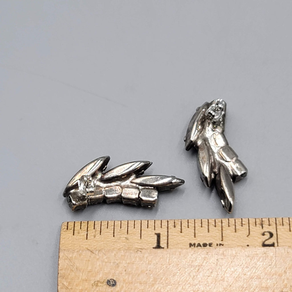 Vintage Black Clear Rhinestone Pierced Earrings Drop 1.25"