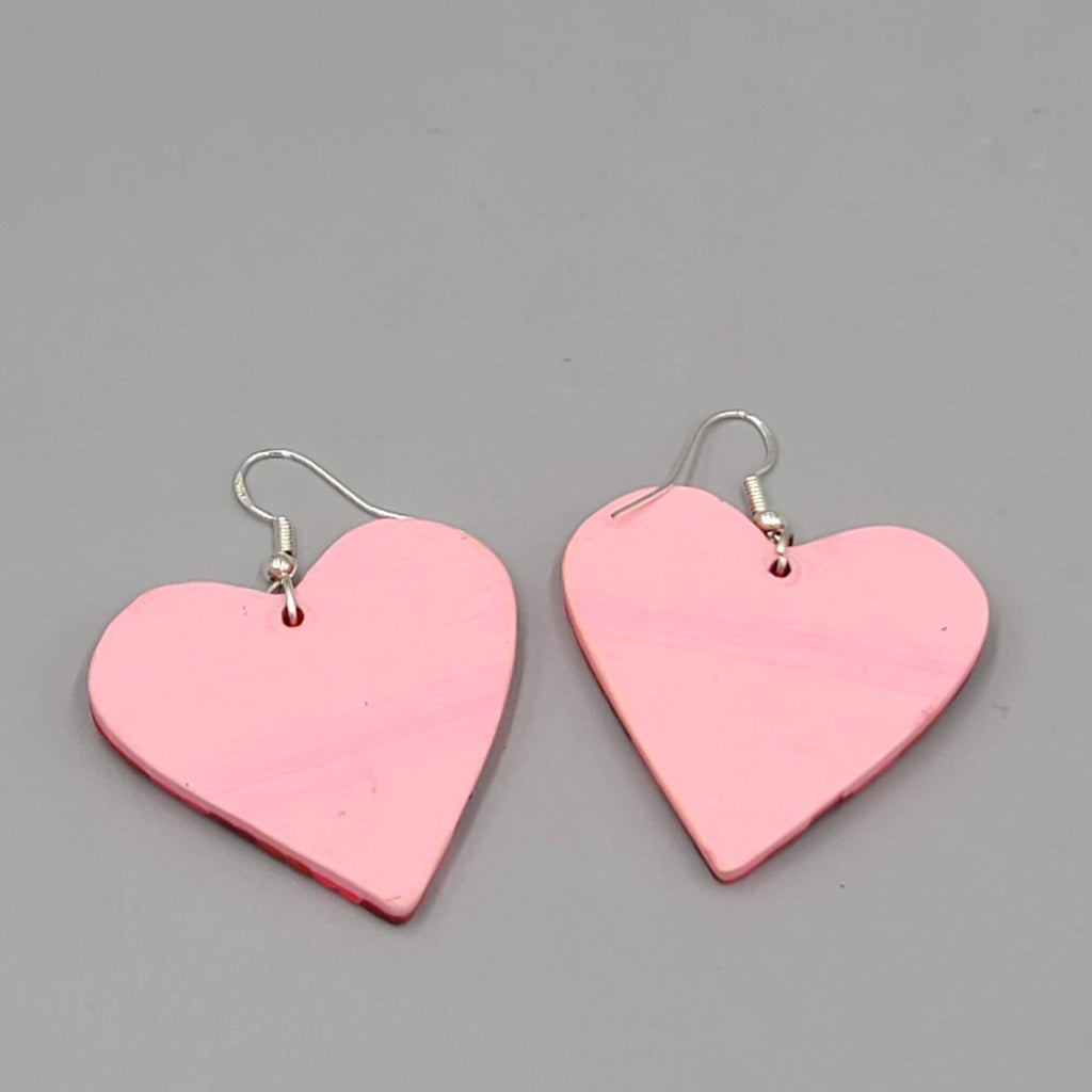 Large Heart Stripes Pierced Earrings Reds Polymer Clay 1.5"