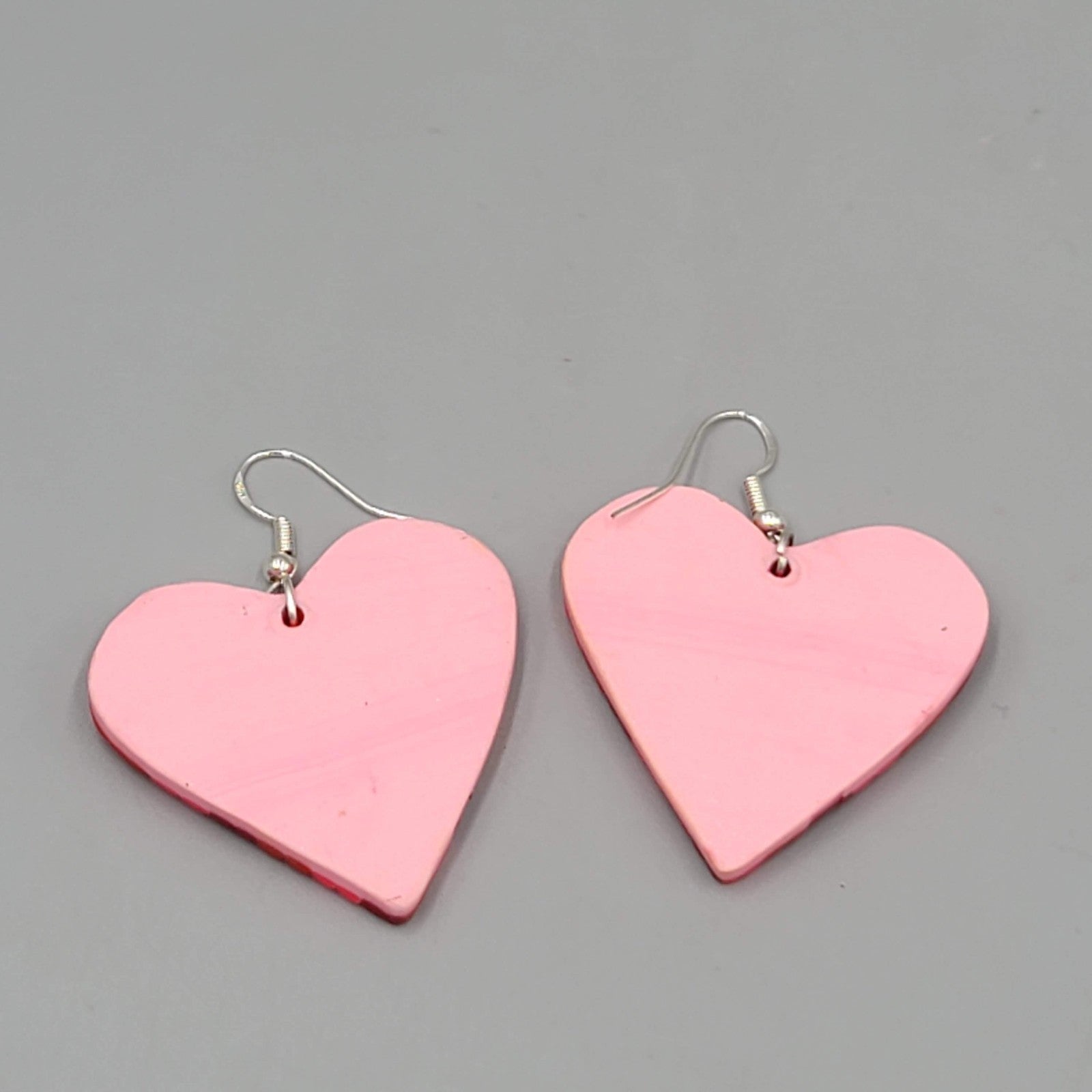 Large Heart Stripes Pierced Earrings Reds Polymer Clay 1.5"