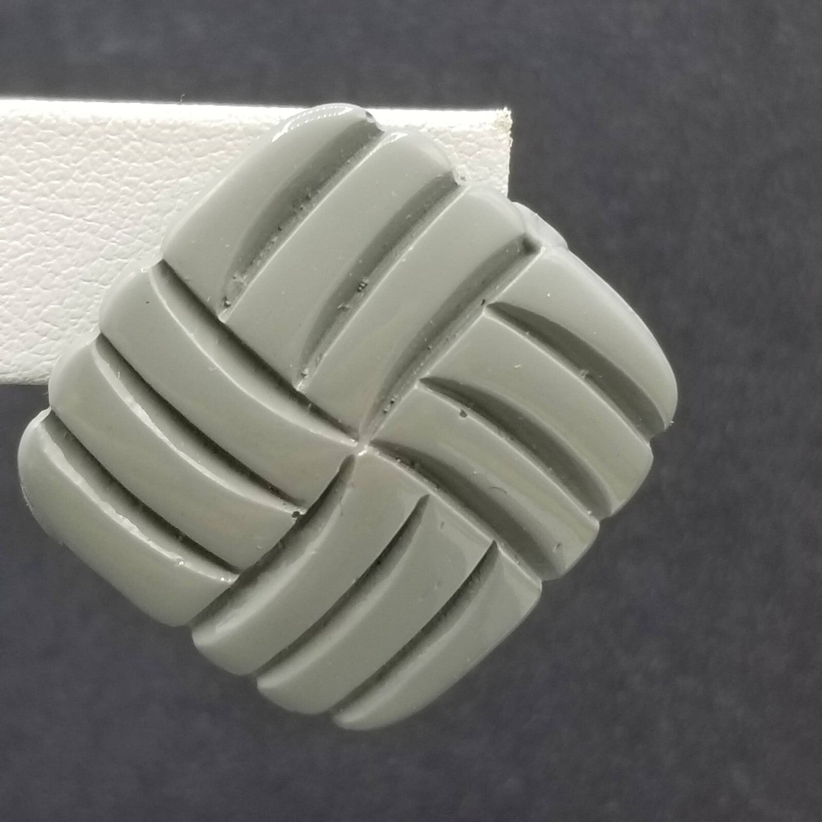 Vintage 1980's Pierced Earrings Gray Acrylic Square Geometric Drop Stud 1 1/4"