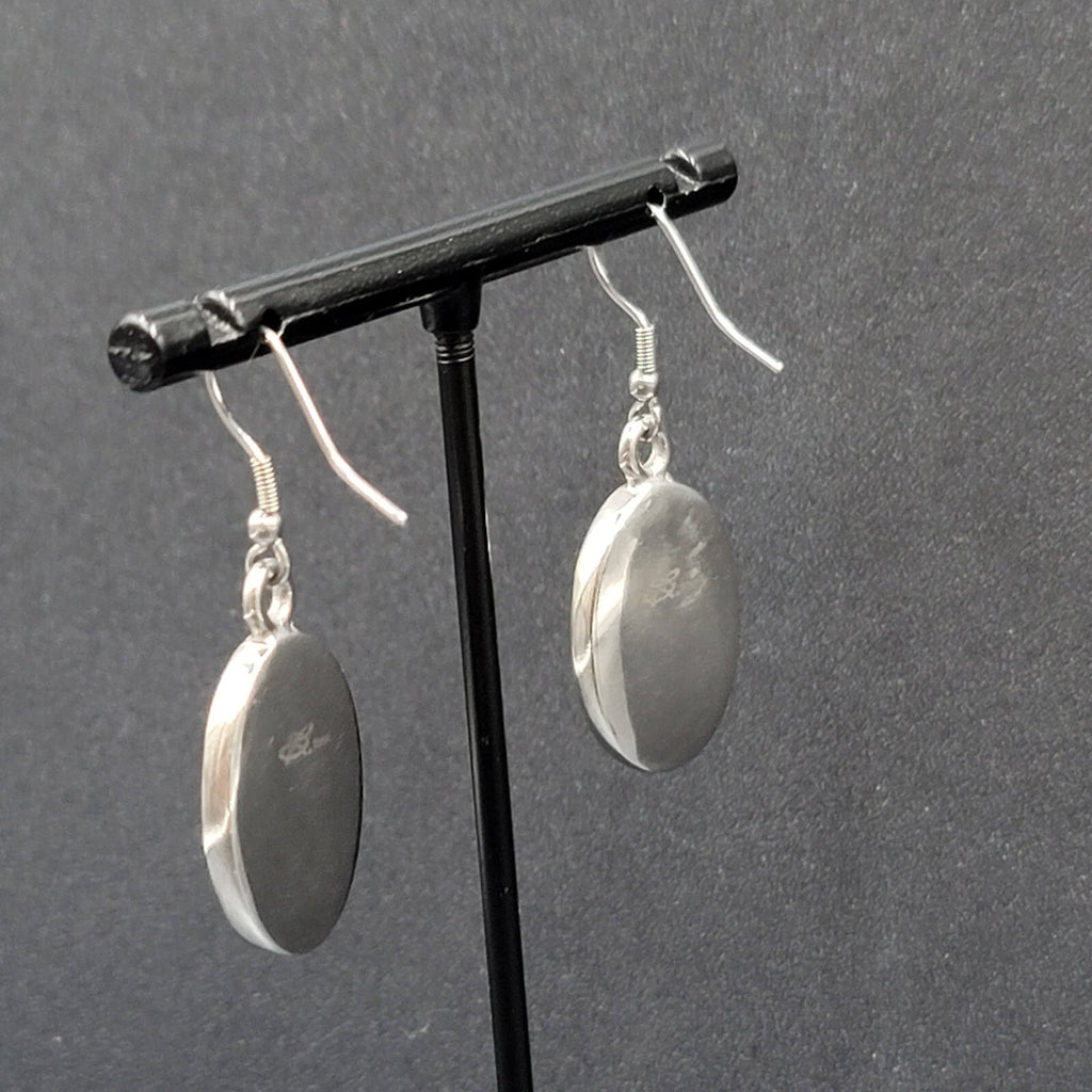 Pierced Earrings Silver tone Stainless Steel Oval Peach Enamel Dangle 1 1/8"