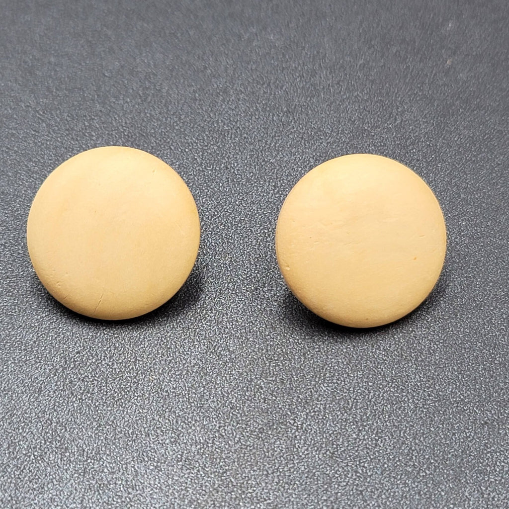 Vintage Pierced Earrings Light Tan Real Wood Round Drop 1 1/8"