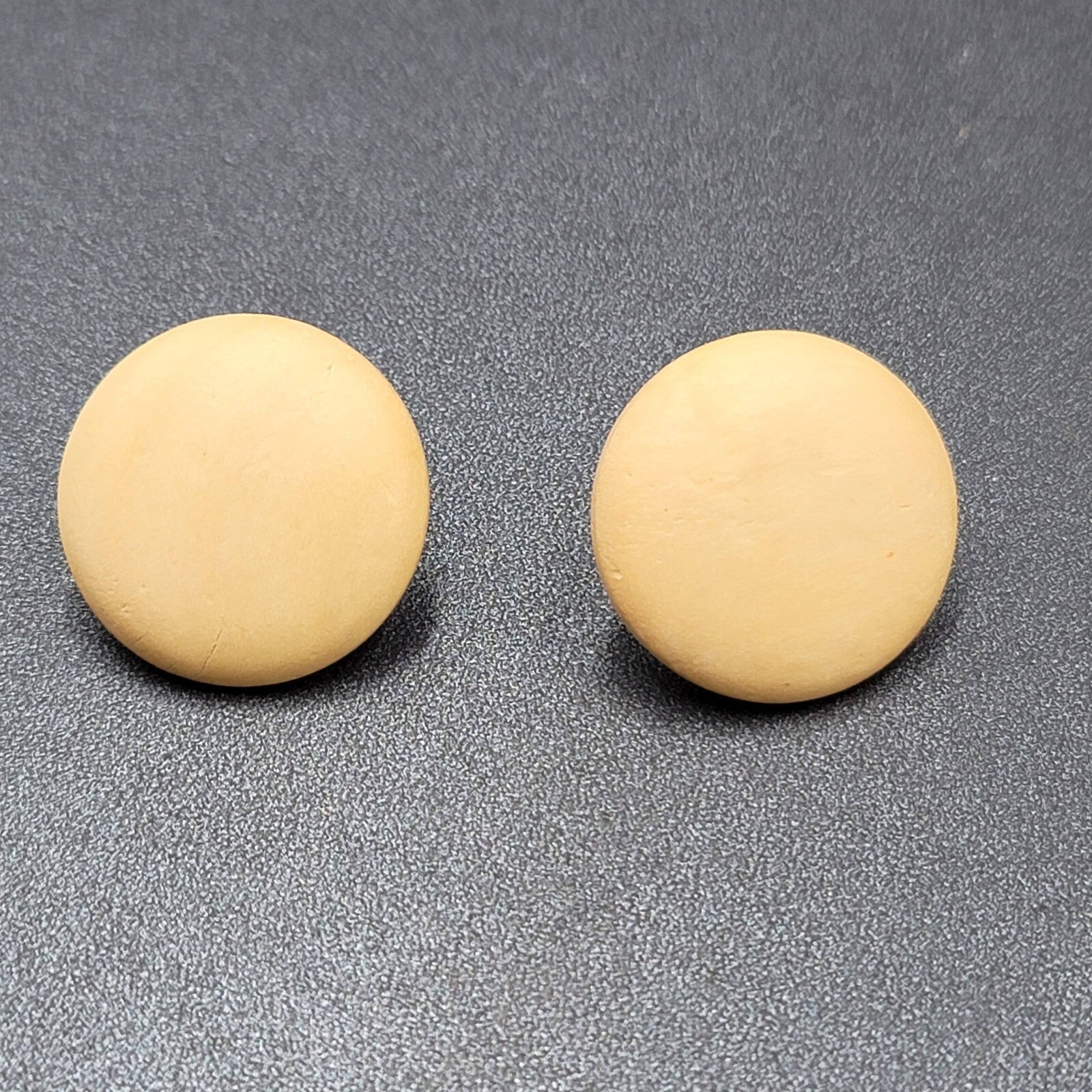 Vintage Pierced Earrings Light Tan Real Wood Round Drop 1 1/8"
