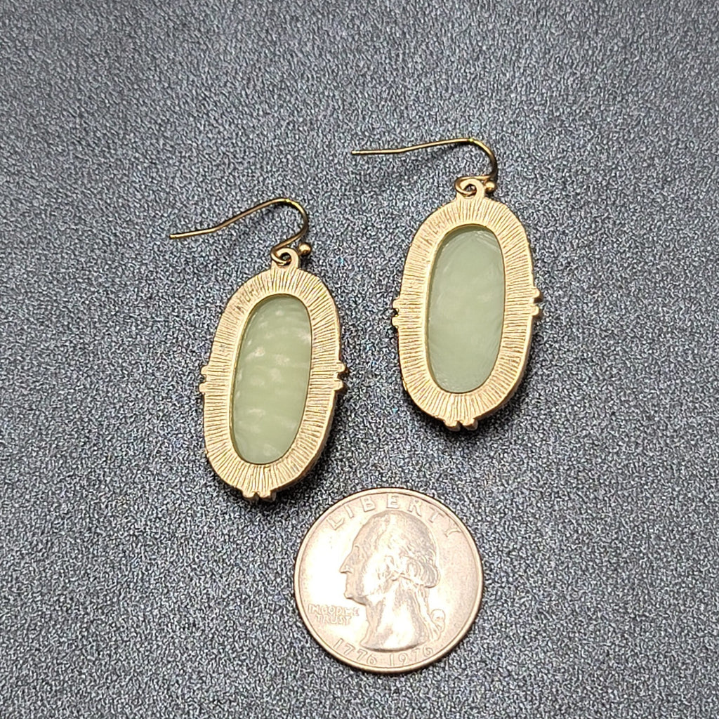 Pierced Earrings Gold tone Acrylic Green Dangle 1.25"