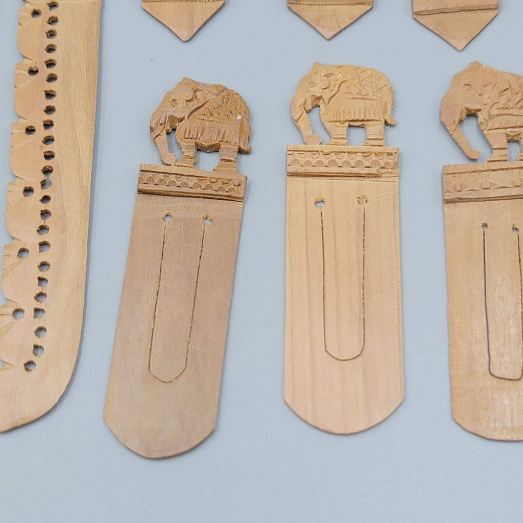 Vintage Lot of Hand Carved Elephant Wood Bookmarks Nice Detail