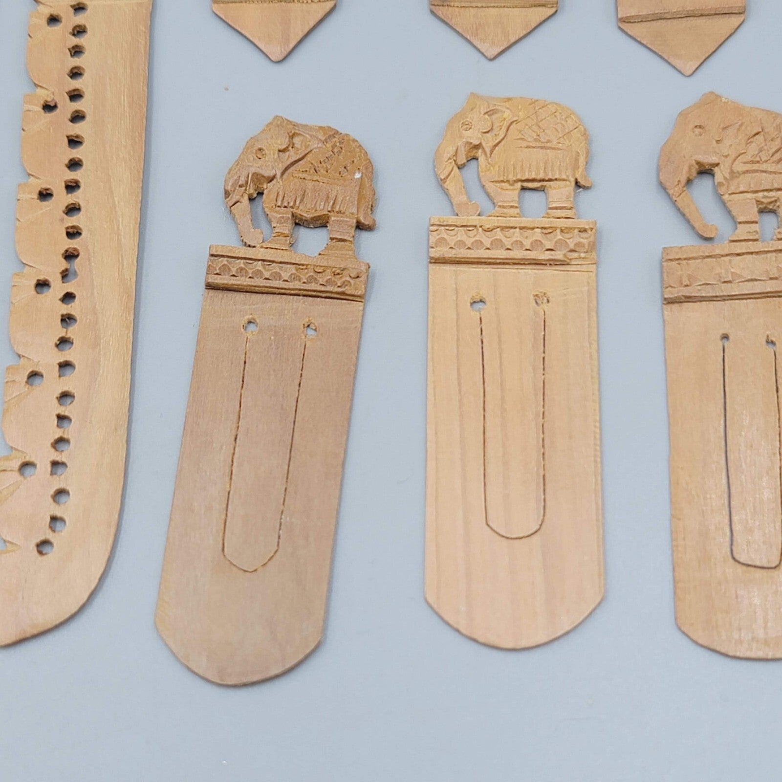 Vintage Lot of Hand Carved Elephant Wood Bookmarks Nice Detail