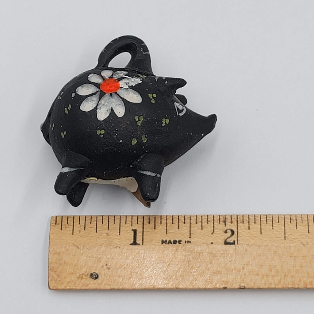 Clay Pottery Mexico Piggy Bank Vintage Folk Art Hand Painted Miniature 2"