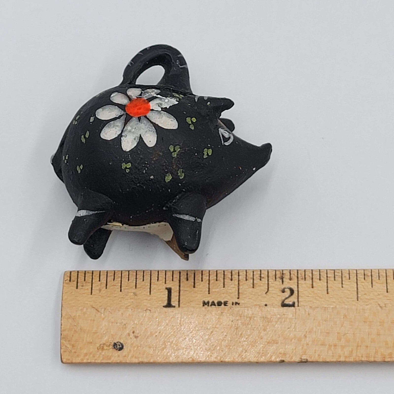 Clay Pottery Mexico Piggy Bank Vintage Folk Art Hand Painted Miniature 2"