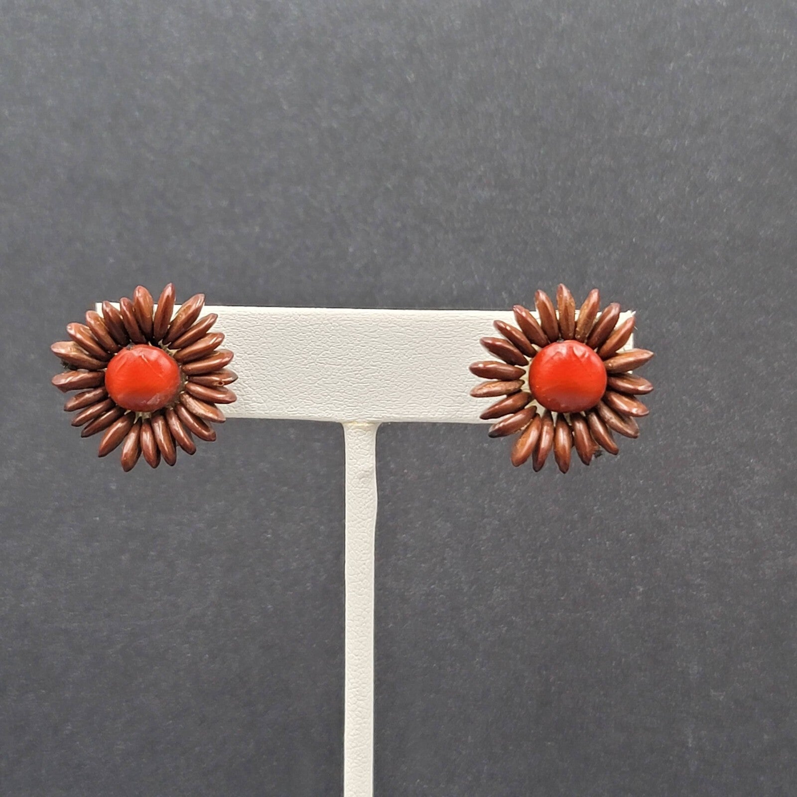 Vintage Clip on Earrings Apple Seed Flower Studs 7/8"