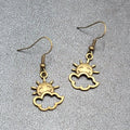 New Happy Sun Clouds Pierced Earrings Bronze tone Dangle 3/4"