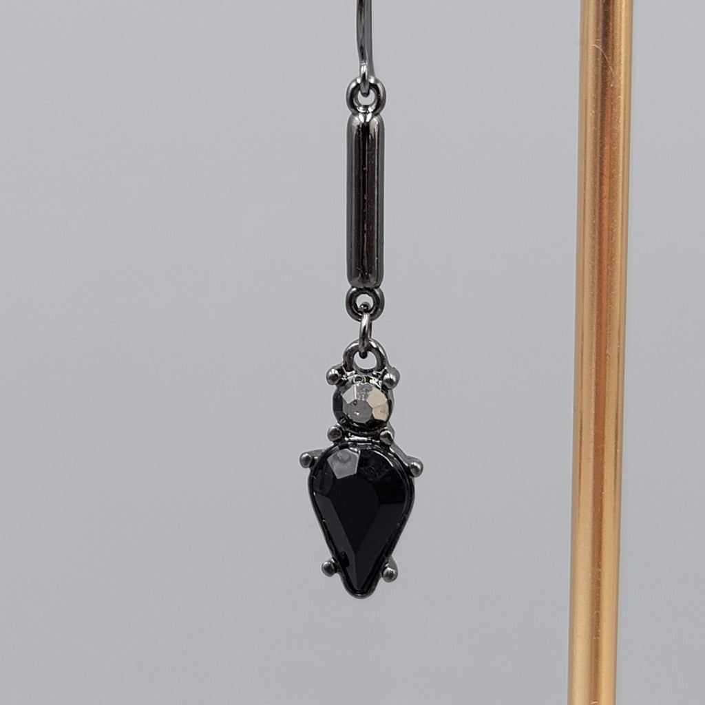 Black Metal Rhinestone Pierced Earrings Dangle 1.75 in