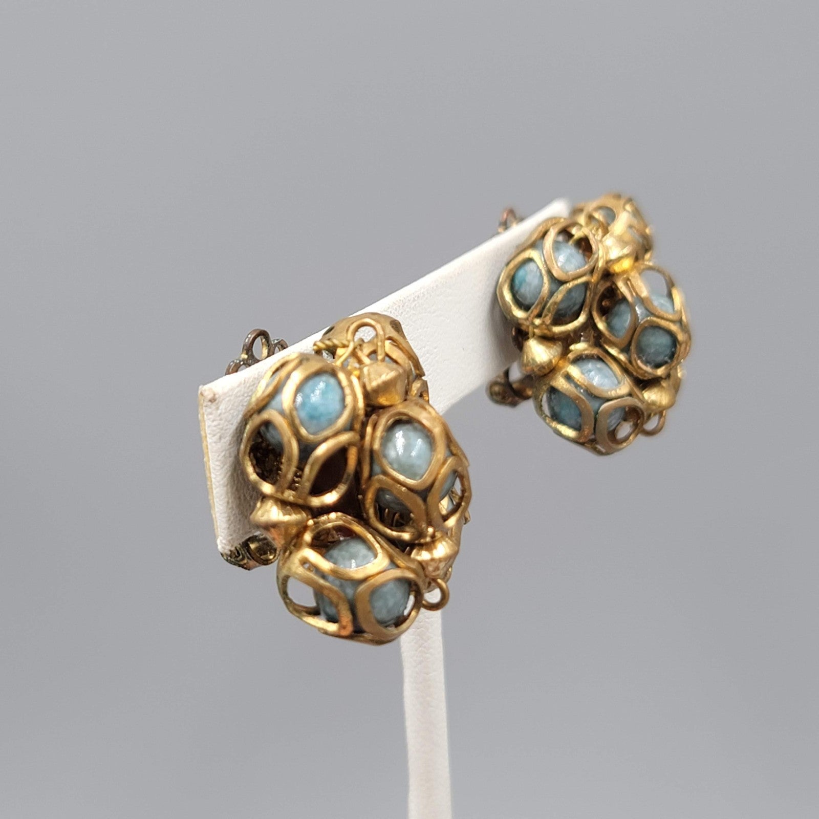 Vintage Clip on Earrings Caged Bead Statement 1 in