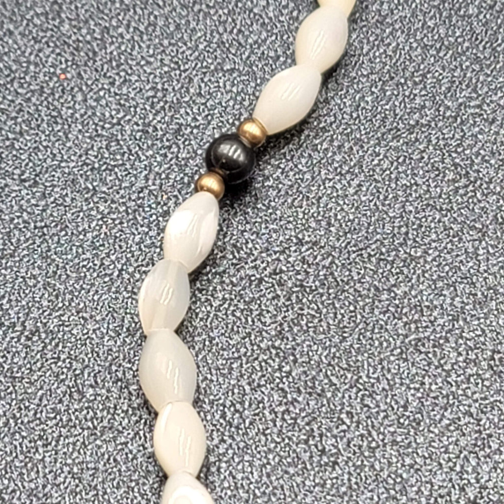 Vintage Mother of Pearl Hematite Gold Bead Necklace Gold Filled Clasp 16"