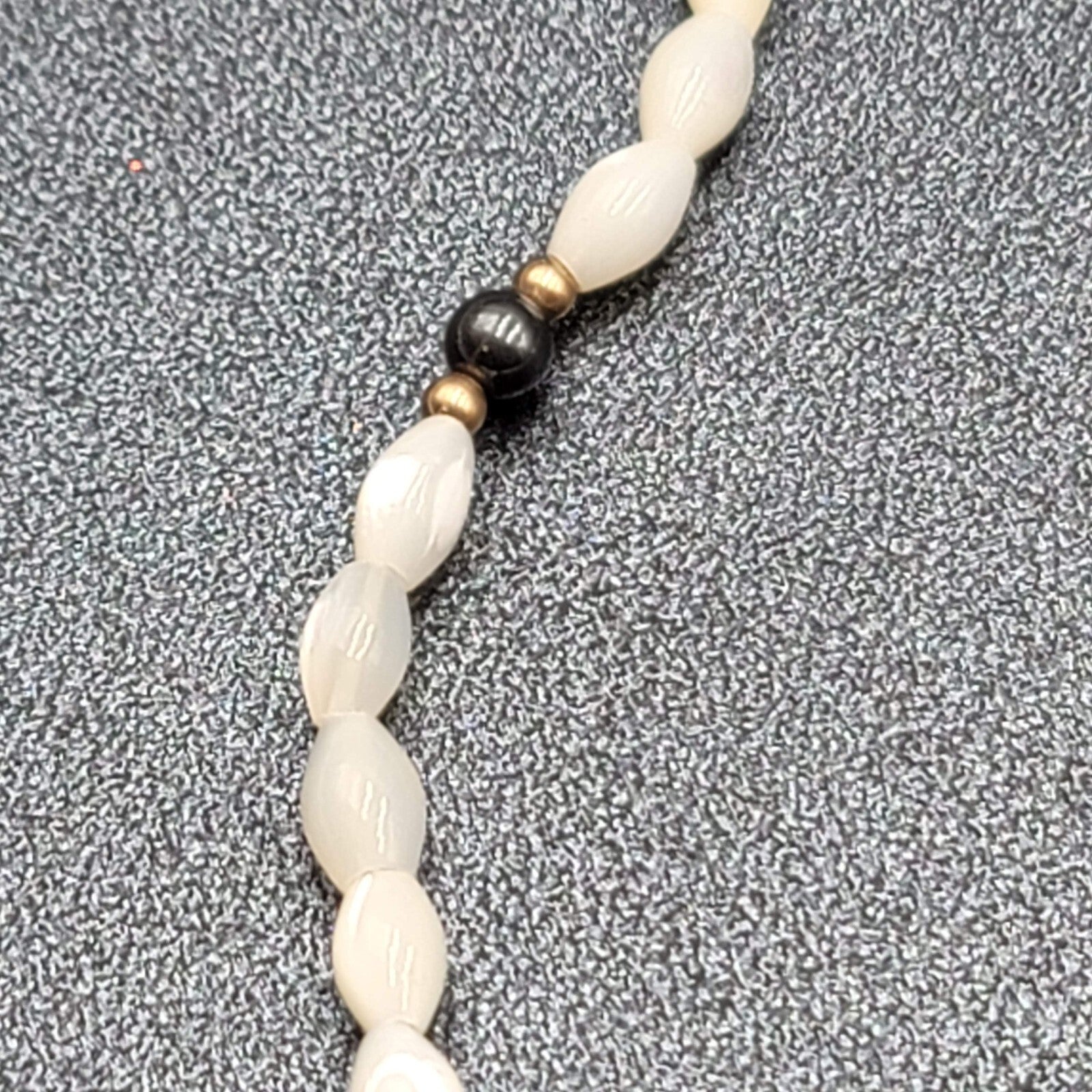 Vintage Mother of Pearl Hematite Gold Bead Necklace Gold Filled Clasp 16"