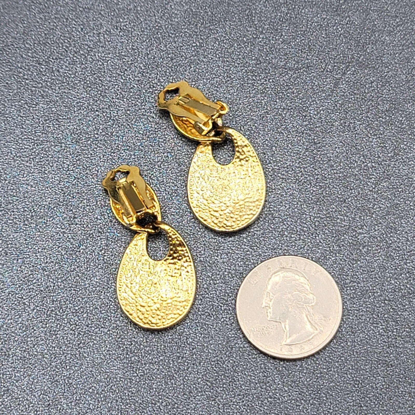 Vintage Clip on Earrings Gold Plate White Enamel Dangle 1.5"