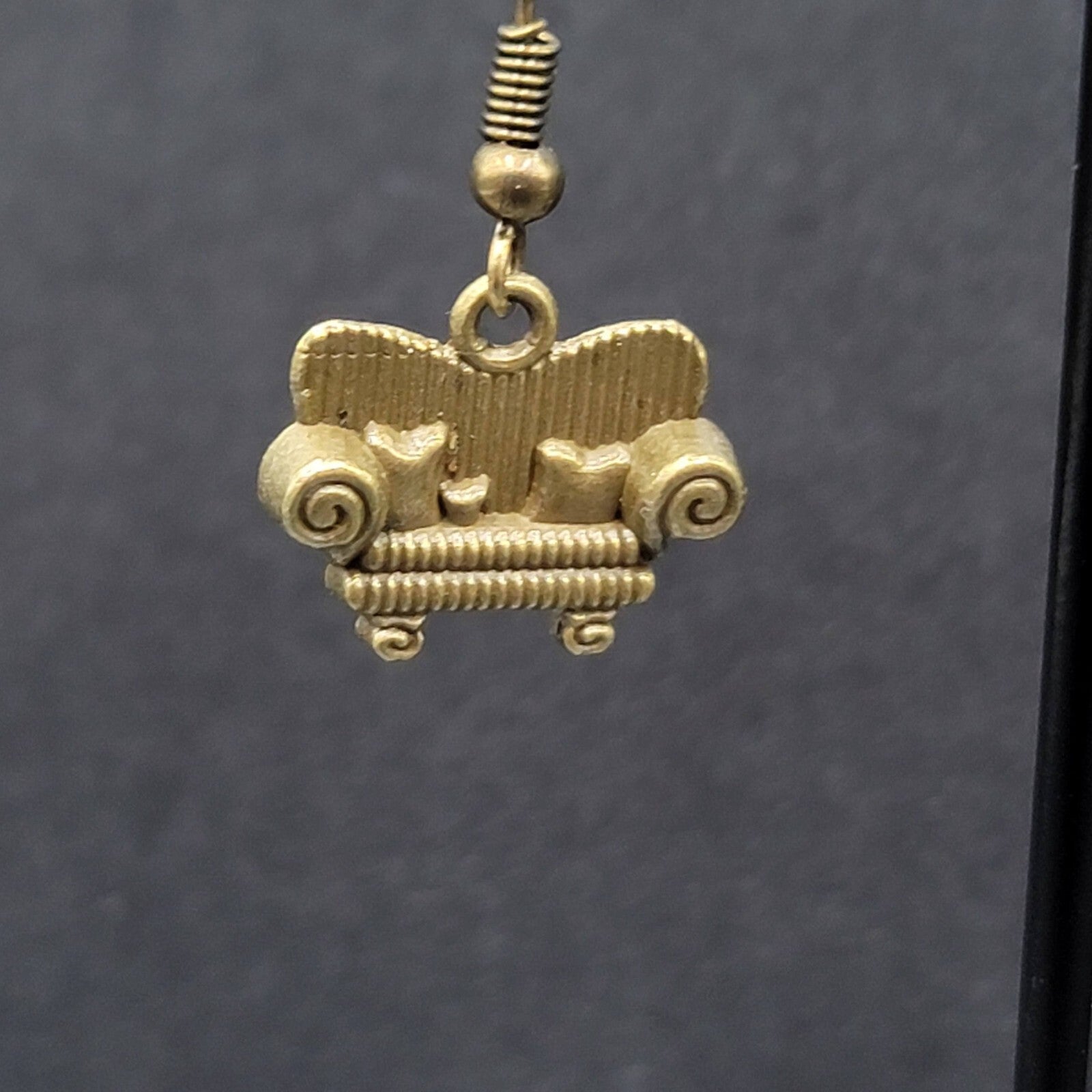 New Cozy Sofa Couch Pierced Earrings Bronze tone Tool Dangle 5/8"